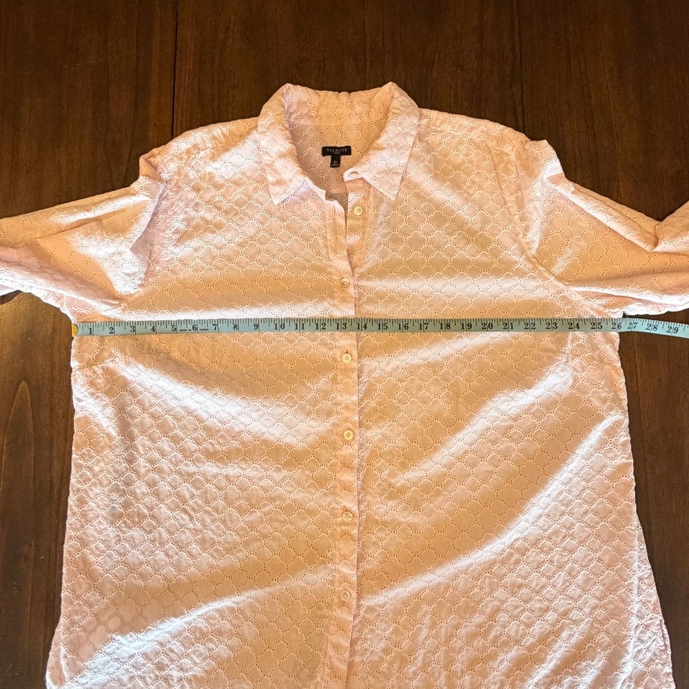 Talbots Women's Light Pink Eyelet design Button Down Blouse, Size 3X - Picture 13 of 15